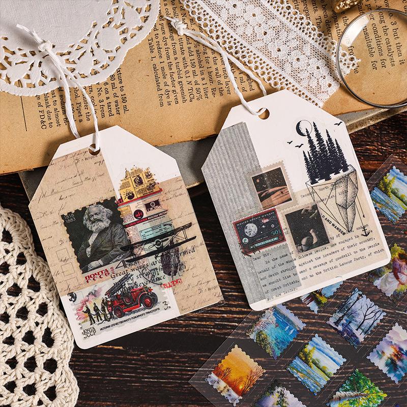 8 Sheets Vintage Stamp style Stickers Decorative Diary Album Scrapbooking material handmade DIY Junk Journal Supplies