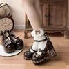 Sweet Girls Lolita High Heels Platform Shoes ,Young Women Students Cute Chocolate Candy Bowknots Ankle Strap Mary Janes