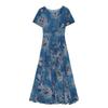 2025 Summer Chiffon Printed Medium Long Dress for Women Round Neck Short Sleeved A-line Design Thin Dress