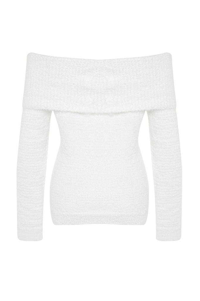 Women's Elegance Style Sweater Powder Carnen Collar Hairy Beard Yarn Knitwear Sweater