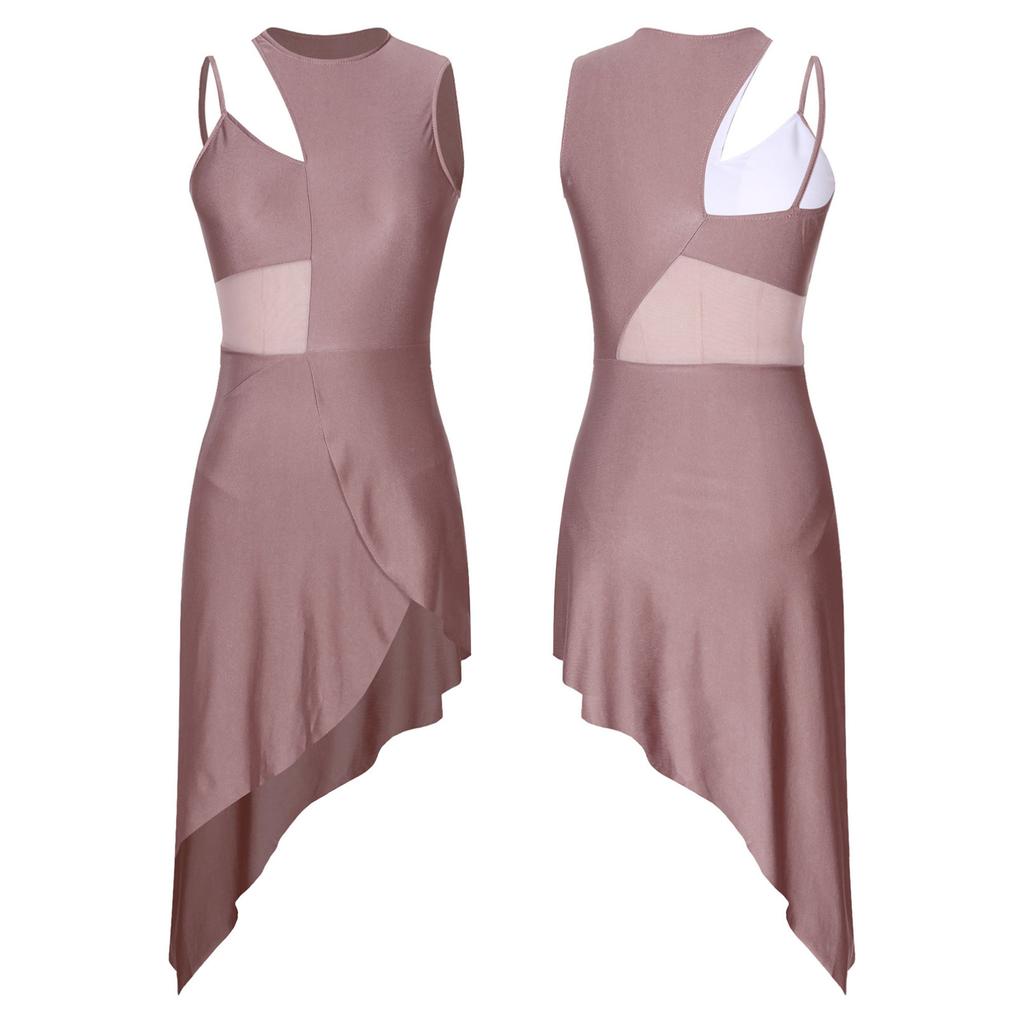 Женская одежда для выступлений, танцевальная одежда, сетчатое лоскутное платье с высоким низким лирическим сценическим платьем для самбы