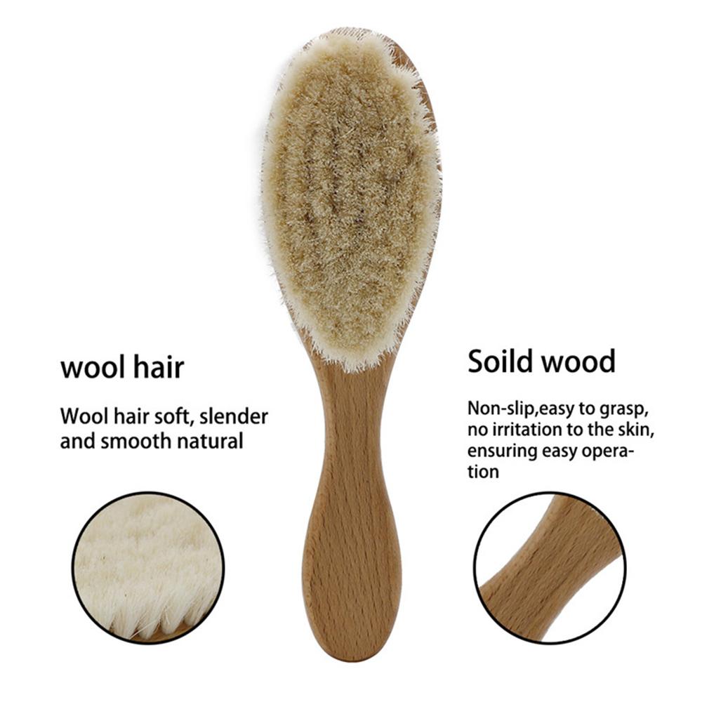 Wooden Baby Hair Brush for Newborns Infant Hair Comb Soft Wool Hair Scalp Massage Ideal for Baby Cradle Cap Care