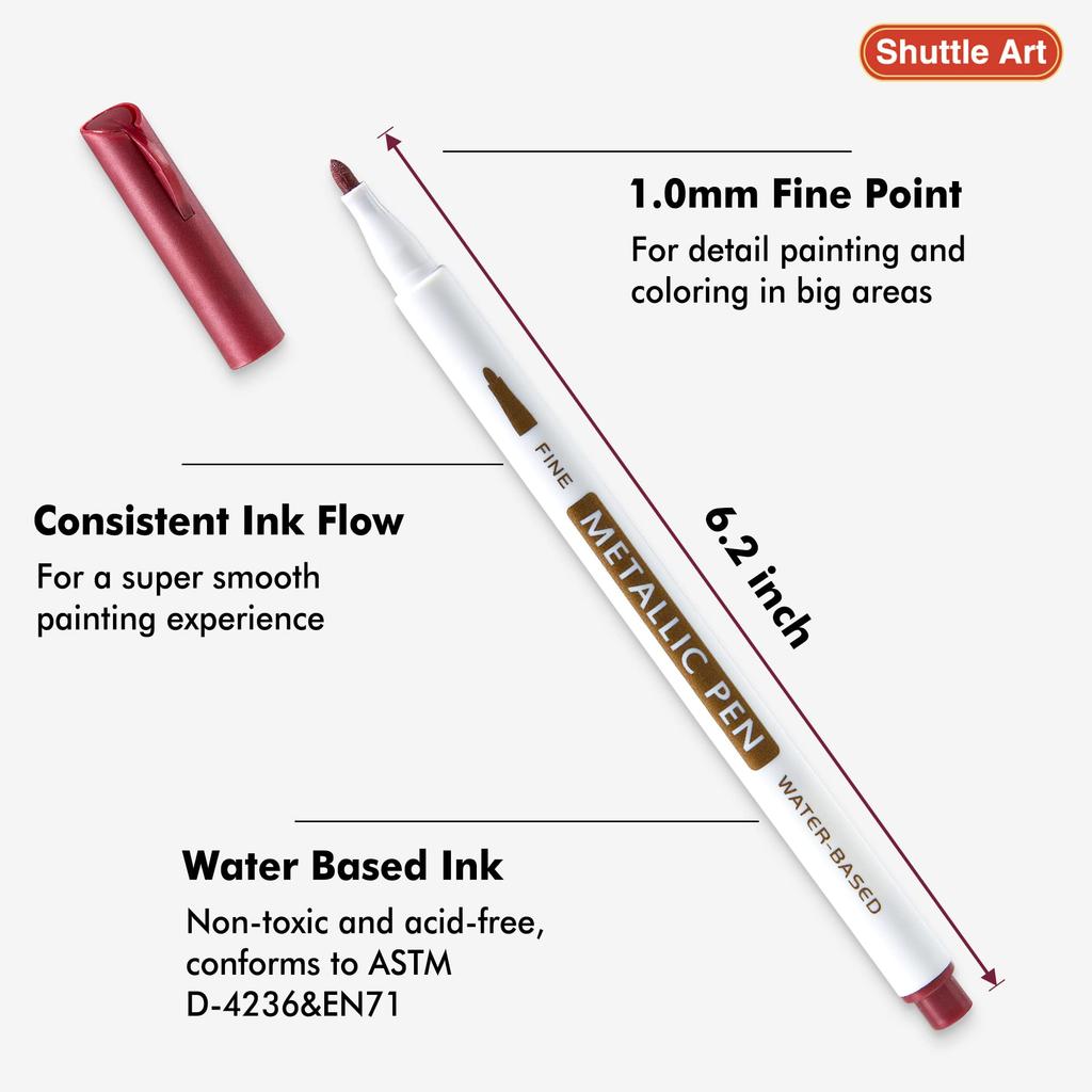 Shuttle Art Metallic Marker Set with Adult Coloring for Photo Handmade New and Surfaces such as and Perfect for Comics and Crafts Pens, 30-Color Book,