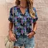 Retro Print Women's T Shirt Classic Floral Tees For Ladies Summer V-Neck Short Sleeve Tops Female Oversized Clothes Daily Blouse