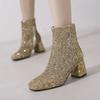 Gold Silver Blue Sequined Cloth Glitter Shoes Women High Heels Ankle Boots