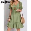 Women's Summer Loose Casual Short Sleeve Waist Flowing Dress