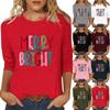 Women's Fashion Casual Three-quarter Sleeve Christmas Print Crewed Neck Top