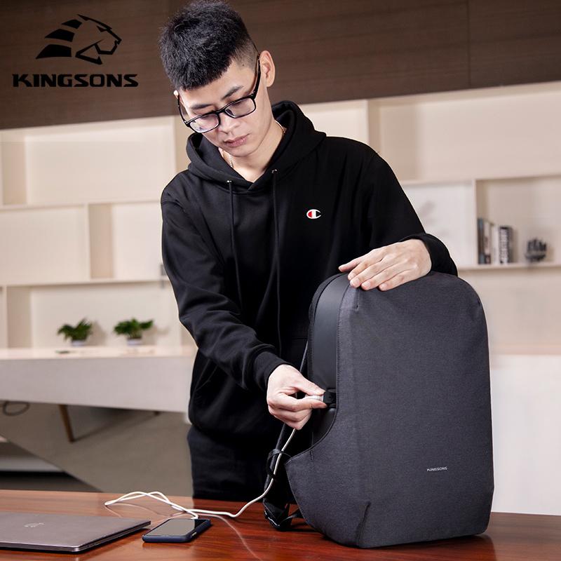 Men Backpack Kingsons Business Waterproof Anti-theft Laptop Backpack 15.6 Inch Fashion School Bags for College Student Dark Gray
