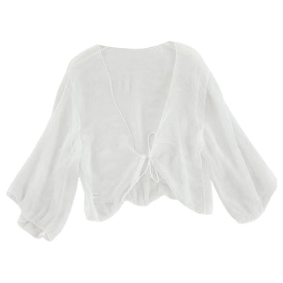 Women Sheer Chiffon Cardigan with Front-tie Transparent Loose Top Elegant Retro Style Shawl for Vacation Beach Daily Wear