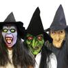 Halloween Long Hair Ghost Face Mask Horror Witch Mask Scary Latex Head With Hat Dance Performance Props