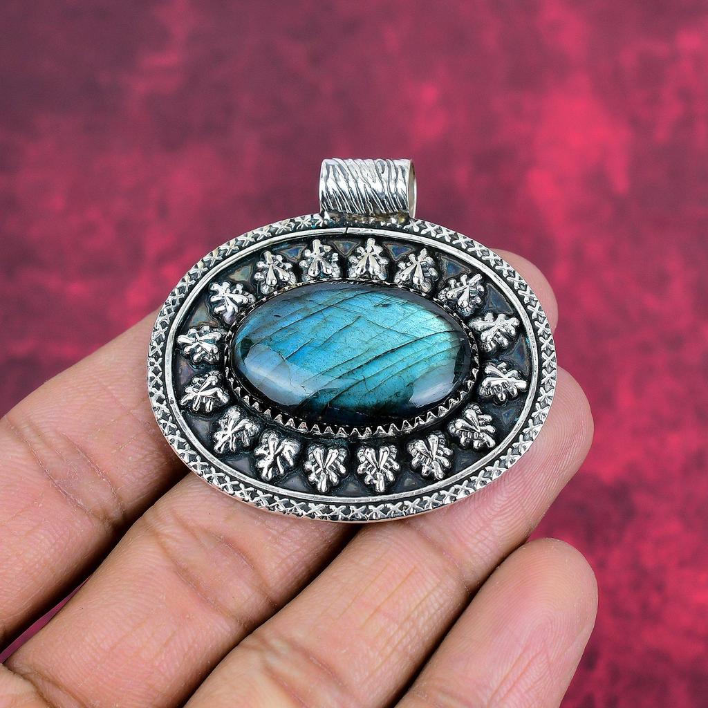 Подвеска из лабрадорита, ручная работа, драгоценный камень, серебряный кулон 925 пробы, антикварная бижутерия, для подарка, серебряные украшения