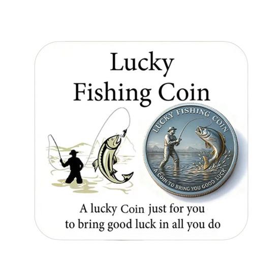 Счастливая монета для рыбалки с гравировкой на карточке «Рыбак ловит большую рыбу», коллекционная монета, талисман на удачу для любителя рыбалки, памятный жетон для рыболовов
