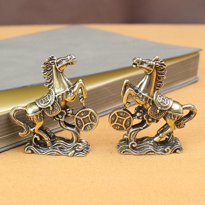 Pure Copper Horse Ornament Brass Solid Recruit Rice Into BMW Desktop Handicrafts Ornament Antique Bronze Small Gift