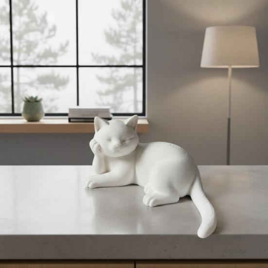 3D-печатная статуэтка кошки, Маленькая фигурка кошки, закрывающей мордочку, Милая скульптура животного для декора офисного стола, Подарки для любителей кошек