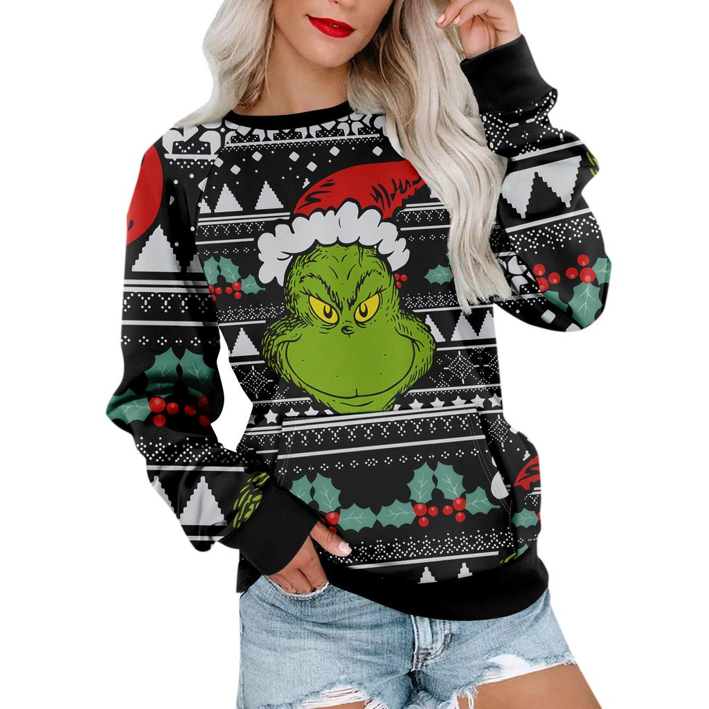 Женская толстовка с длинным рукавом, повседневная, с круглым вырезом, симпатичная, с принтом, легкая толстовка с карманом