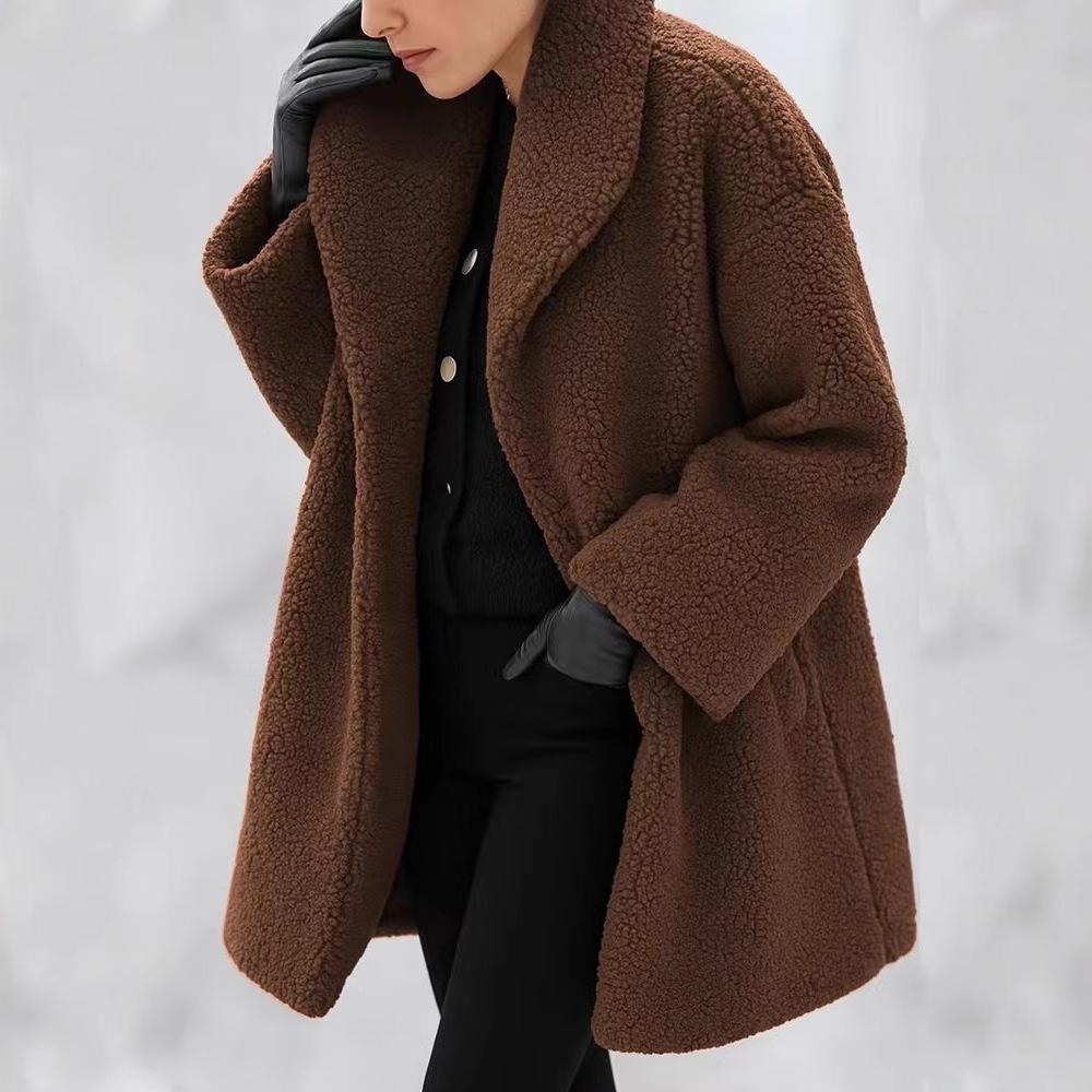 2025 Повседневный кардиган с лацканами и длинными рукавами, длинная многоцветная плюшевая ветровка для женщин