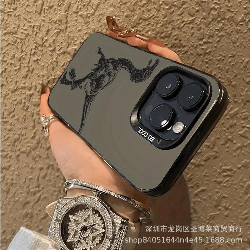 Линия Динозавр Применить Яблоко 15 Цвет Серебристый iPhone14Pro Креативный 11Promax Шлифовка 16 Защитный Чехол 17