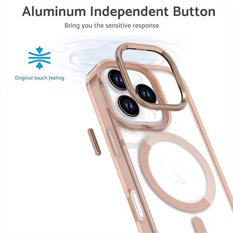Мощный магнитный чехол Magsafe Ring Metal Lens Buttons Clear Case для iPhone 16 Pro Max 15 Pro Max 14 Pro 13 12 11 Protect Cover