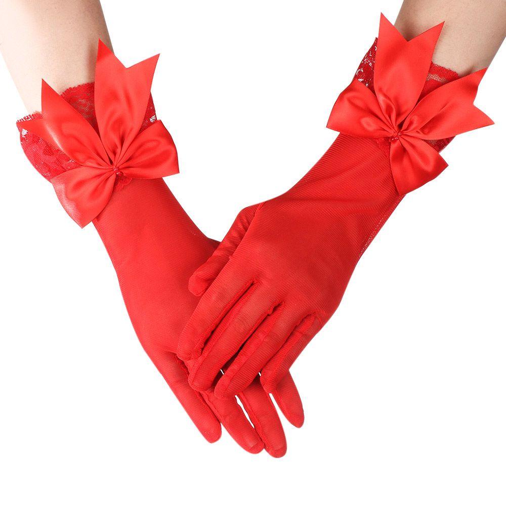 Fashion Bride Bow Lace Gloves Women White Gloves Sunscreen Driving Gloves Marriage Party Accessories