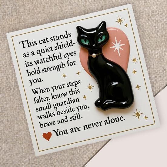 Pocket Hug Medieval Black Cat with Positive Card Emotional Support Pocket Black Kitten Token Animal Decoration Inspirational Gift