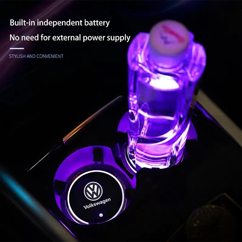 For VOLKSWAGEN VW Color Luminous Car Water Cup Coaster Holder Car Led Atmosphere Light For Volkswagen Golf Polo Passat b6 Tiguan