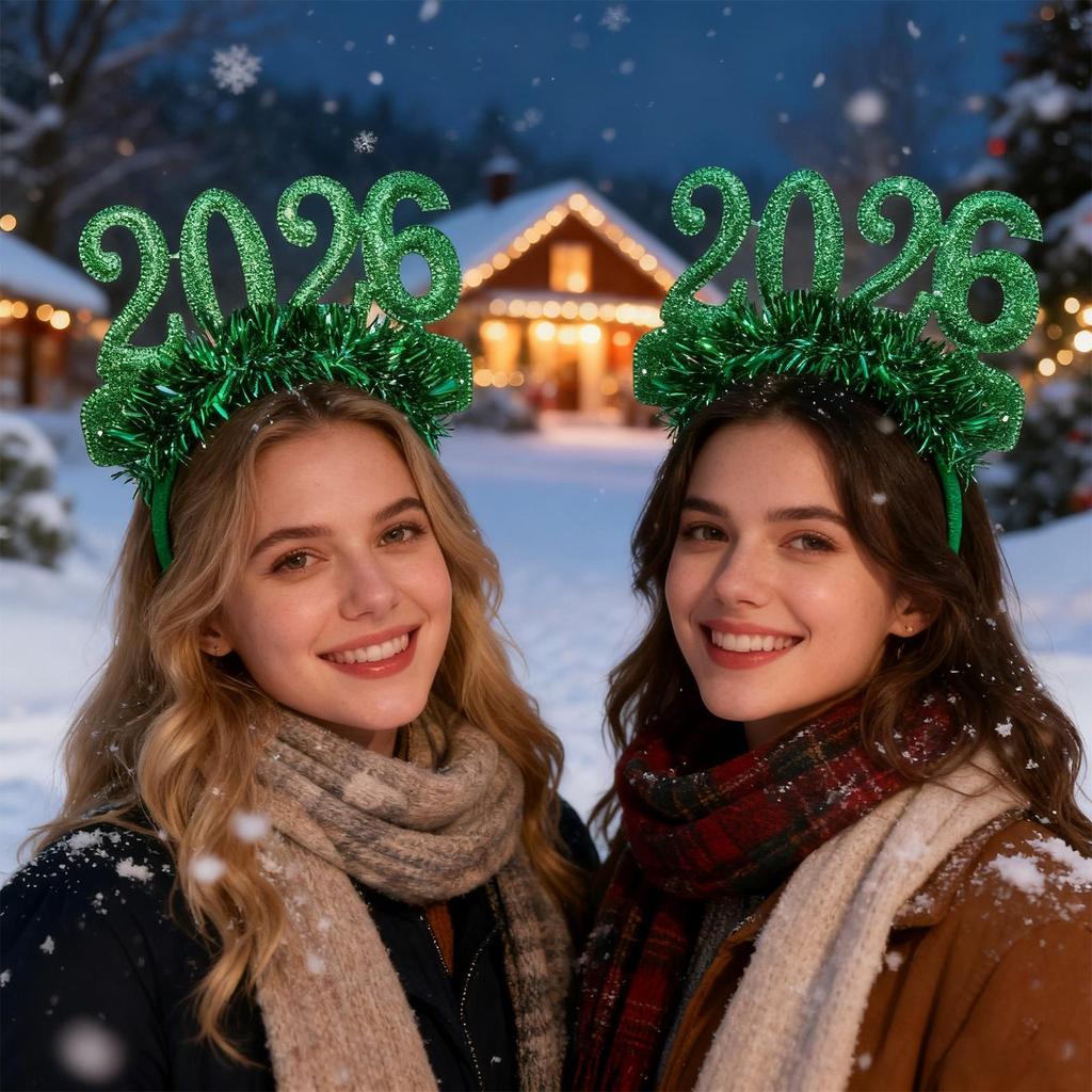 Ободок С Новым Годом 2026 Блестящие Головные Уборы С Новым Годом Мишура Украшения для Вечеринки Подарок Обруч для Волос Фотореквизит Для Женщин ребенка