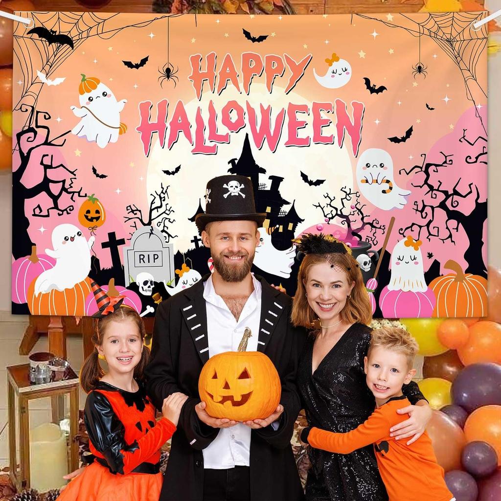 378. 6x3.6ft Happy Halloween Backdrop Banner Pink 6x3.6ft,