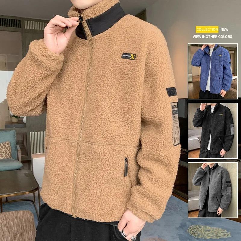 Открытое повседневное теплое хлопковое пальто Мужская бархатная корейская версия Модная зимняя крутая куртка