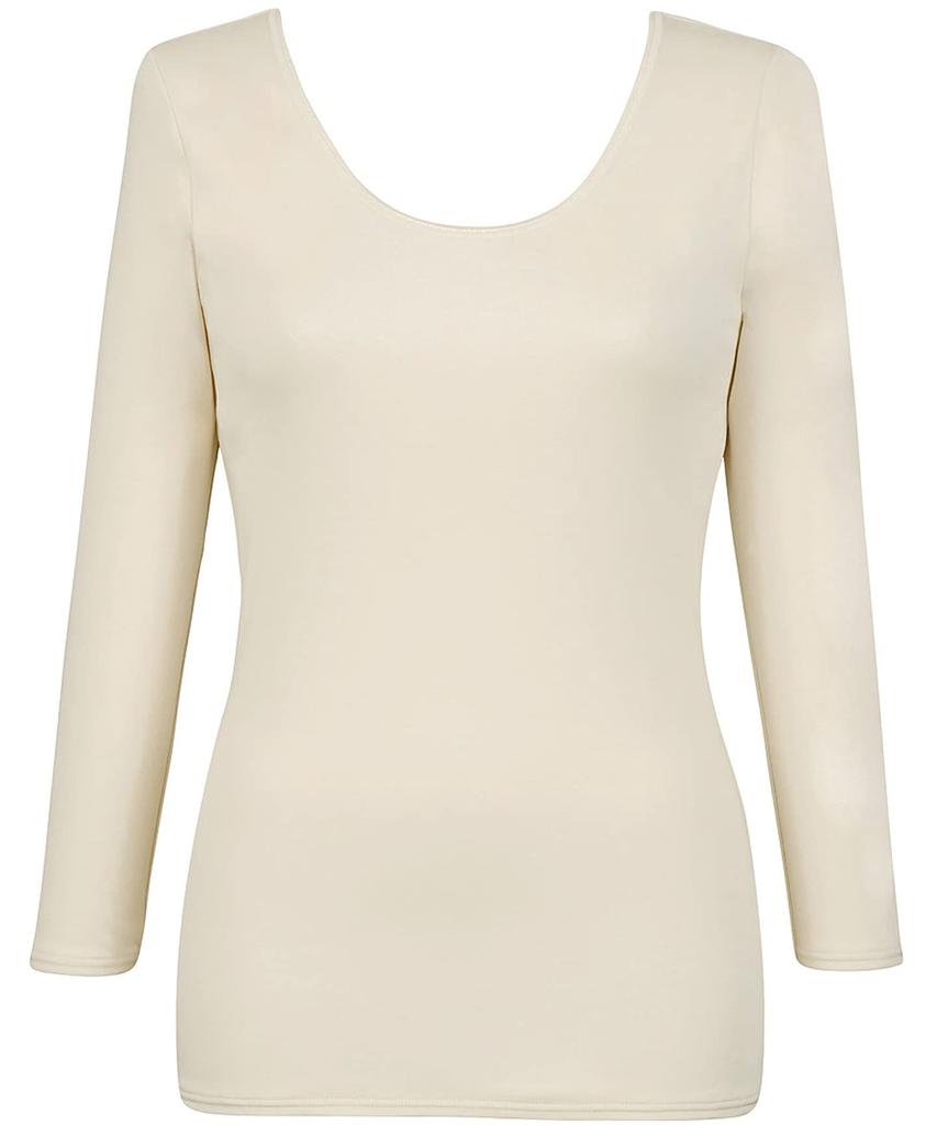 Cotton Inner Soft and Luxurious Size Wing/Wacoal Women's 100% Top, Warm, 3/4 Sleeves, U-Neck, Cotton, EL4879, BE/LL