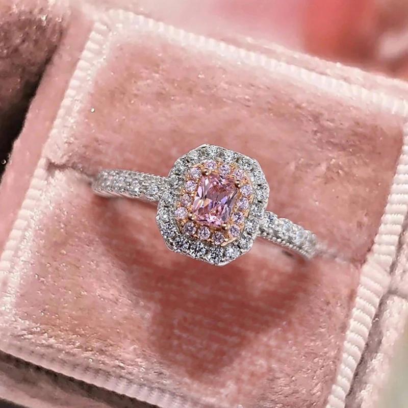 925 Sterling Silve Fashion Delicate Sweet Pink Zircon Ring For Women Anniversary Luxury Personalized High Quality Fine Jewelry