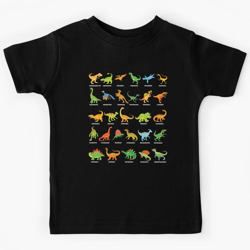 Popular Dinosaur Species Dino T-Rex Velociraptor Triceratops Dinosaurs Kids T-Shirt