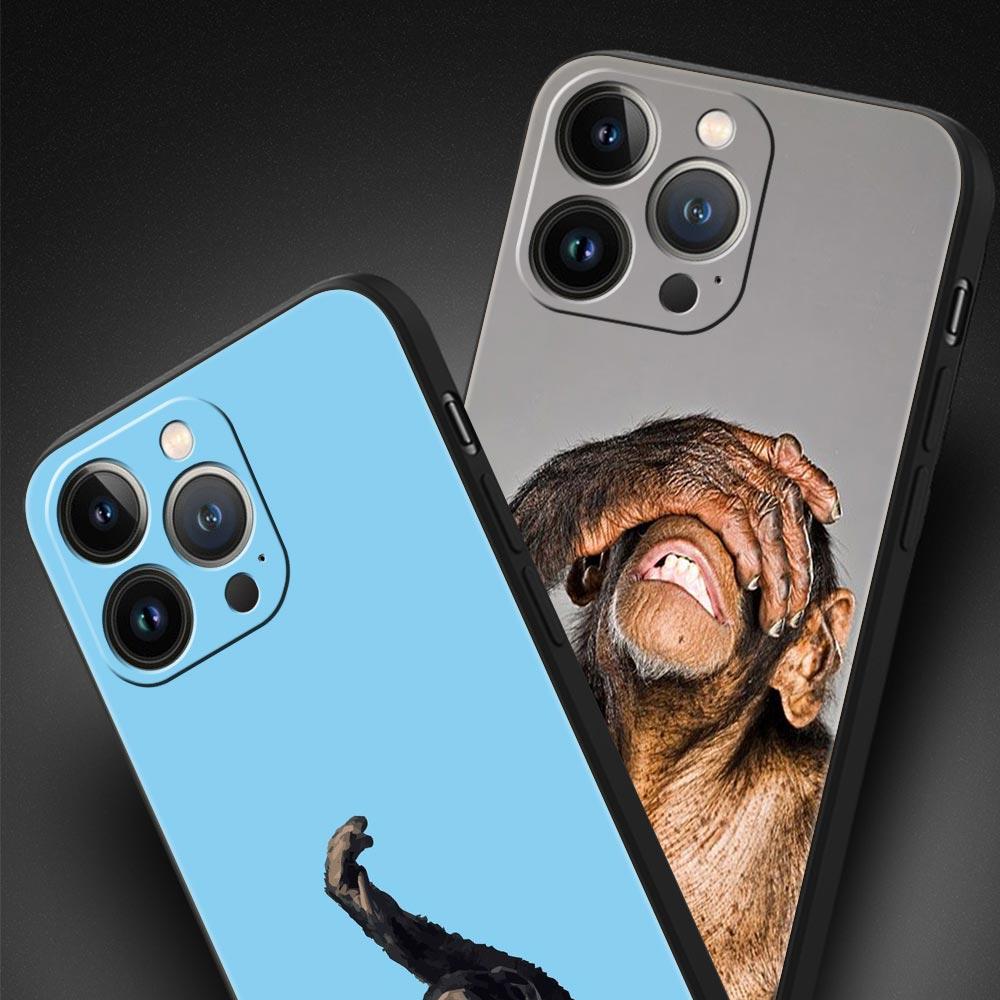 Милый забавный чехол-обезьянка для iPhone 17 16E 15 16 14 13 12 11 Pro Max 7 8 Plus Мягкая задняя крышка из ТПУ