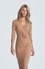 Elegant beige pencil dress with long sleeves and a wrap neckline - 715 size