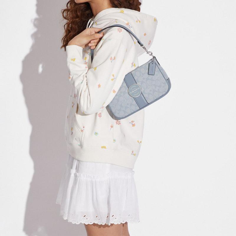 Coach Lonnie 25 Classic Monogram Print Fabric And Leather Shoulder Bag Women Shoulder Bag Blue C8306-SVS9X