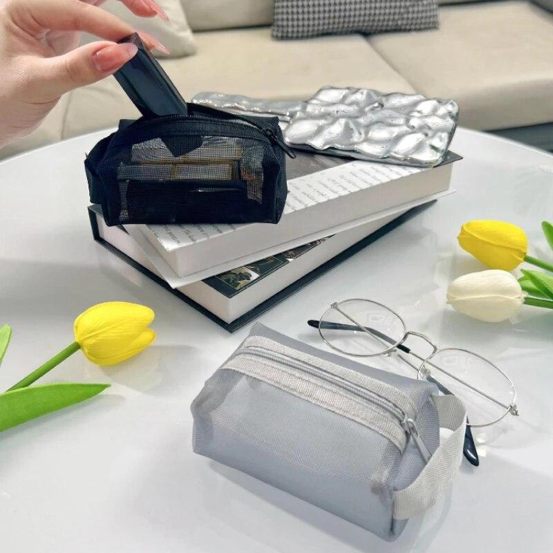 Purses for Women Nylon Mesh Coin Purse Large Capacity Lipstick Data Line Earphone Cosmetic Organizer Pouch Clutch Storage Bag