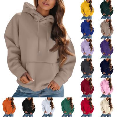 Женская мода однотонный капюшон с завязками на длинные рукава свободный пуловер свитшот топ