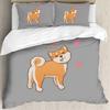 Комплект постельного белья с изображением мультяшного сиба-ину King Queen, желтый пододеяльник с изображением щенка и цветущей вишни, покрывало из полиэстера