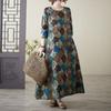 Women 2025 Summer Plus Size Casual Dress O-Neck Basic Loose Vintage Long Dress Maxi Linen Printing
