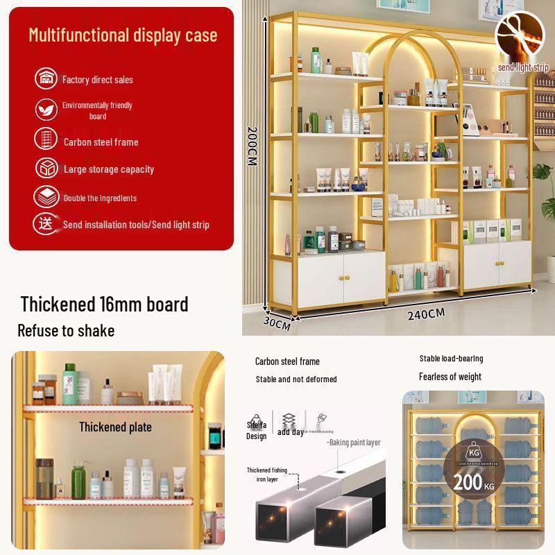 Nail Polish Display Rack: Wall-Mounted, Integrated Light, Luxury Multi-Layer Wrought Iron Shelves