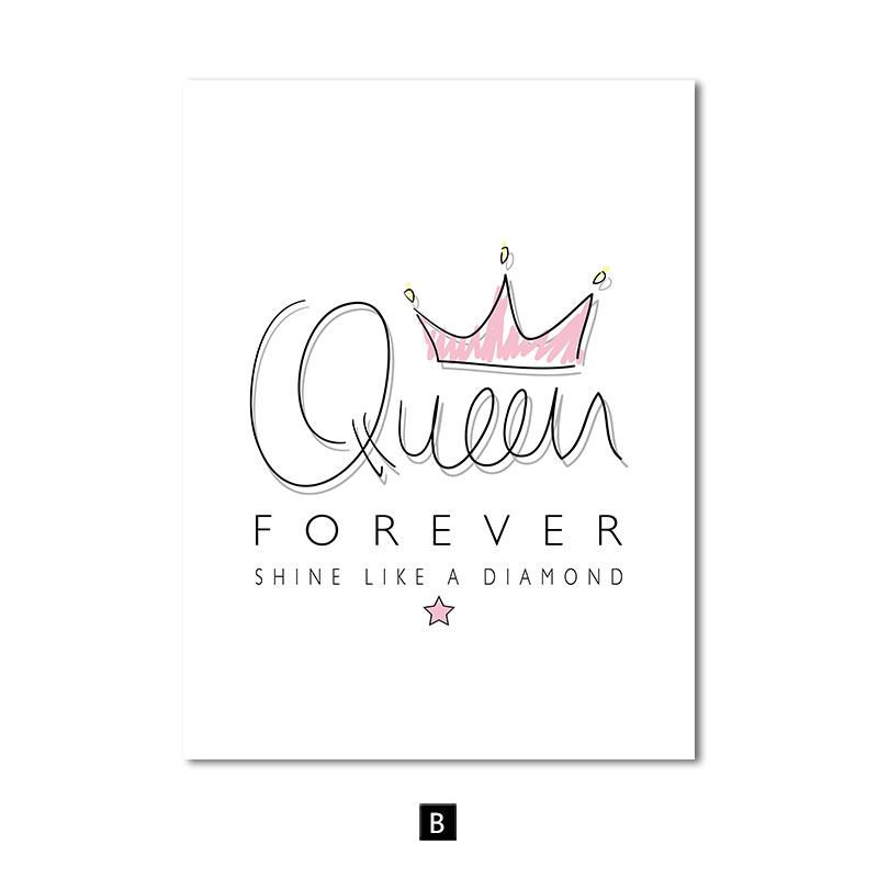 Розовая принцесса для детской комнаты, скандинавский постер, Корона, королева, холст, картина, настенные художественные фотографии для детей, украшение для комнаты для девочек