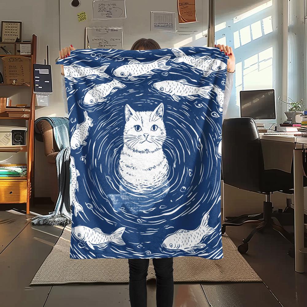 Artistic Cats Print Flannel Blanket, High quality Comfortable for All Seasons, Home Decor, Warmth and Comfort