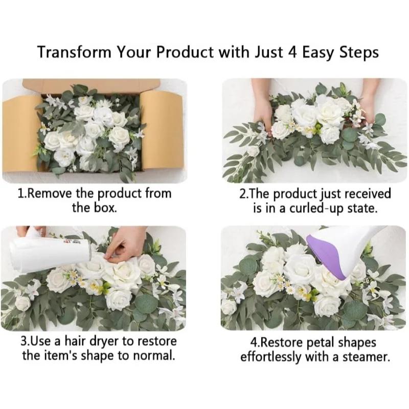 2pcs Artificial Crescent Flower Swag Wedding Arch Decor Fake Floral Finished for T Stage Road Lead Party Ceremony Event Supplies