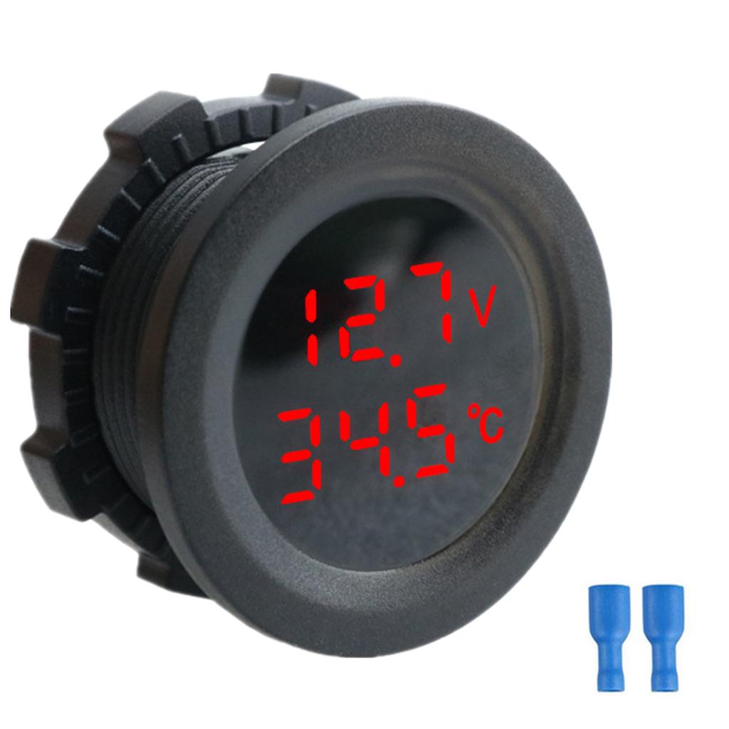 2-в-1 12-24 В автомобильный круглый температурный вольтметр, автоматический дисплей для проверки напряжения, цифровое измерение для автомобиля, мотоцикла, лодки, яхты, вольтметр