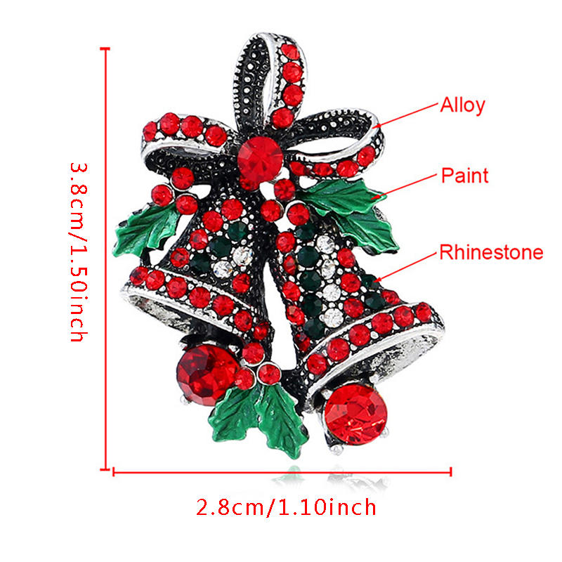 Christmas Vintage Bells Brooch Xmas Tree Shape Pins For Women Men Colorful Rhinestones New-Year Jewelry Garment Accessories