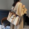 Canvas Bag Women's Large Capacity 2025 New Contrasting Color Shoulder Bag Cloth Bag College Student Class Bag Tote Bag