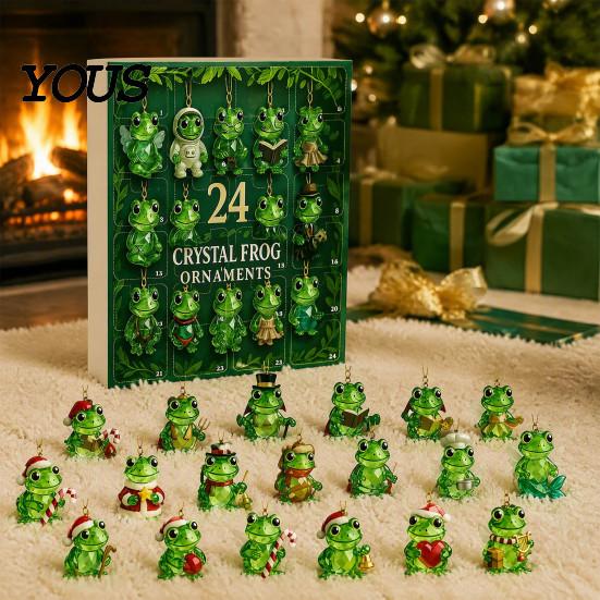 Набор ornaments для праздничной распаковки Искусственный Кристалл Лягушка Адвент-календарь 2026, 24 Дня Рождественский Отсчет с Подвесным Кулоном Декор Спальни Животное