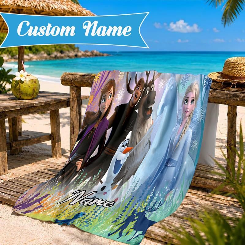 Custom Name The Snow Queen Microfiber Beach Towel, Quick-Dry, for Summer Travel, Beach Essential, Picnic Essentials, Swimming Pool