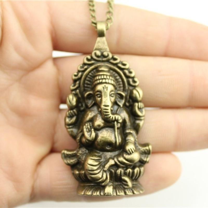 1 шт. старинное серебро, старинная бронза цвет большое ожерелье слон, большой кулон Ганеша длинное ожерелье