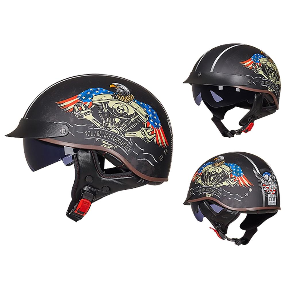 Ретро Шлемы Для Мотоцикла Capacete De Moto Шлем Винтажный Уличный Туристический Скутер Половинчатый Шлем Встроенный Визор Сертификация DOT