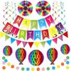 36 Pieces Reusable Birthday Decoration Set - Happy Birthday Banner, Bunting, Beehive Decoration, Ribbons (Confetti Rainbow Party Decoration)